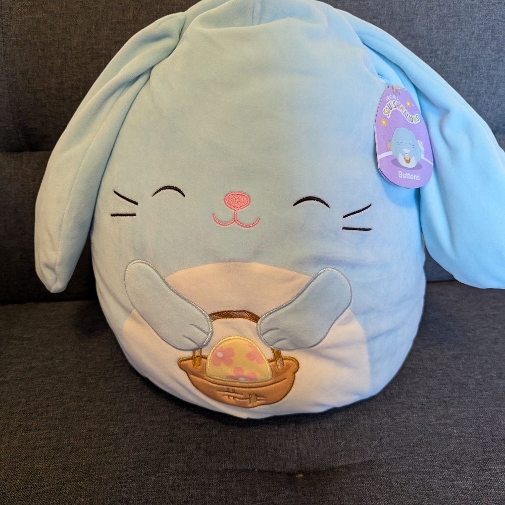 Squishmallows Buttons Bunny Holding Basket Blue 14" Plush Easter 2024 MN75